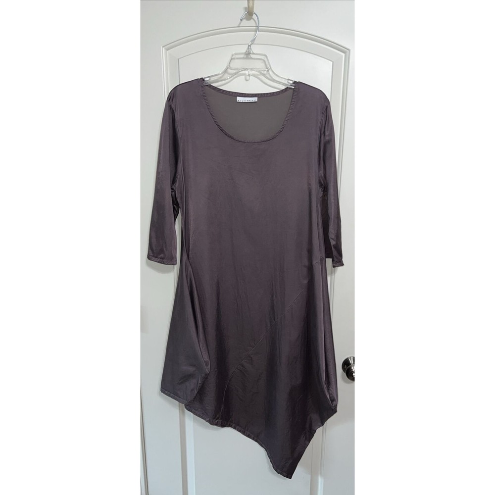 bryn Walker Asymmetrical 3/4 Sleeve Midi Tunic Lagenlook Dress, Purple, Small